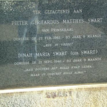 SWART Pieter Gerhardus Matthys -1961 &amp; Dinah Maria SWART -1941