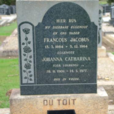 TOIT Francous Jacobus, du 1884-1964 &amp; Johanna Catharina LOURENS 1906-1977