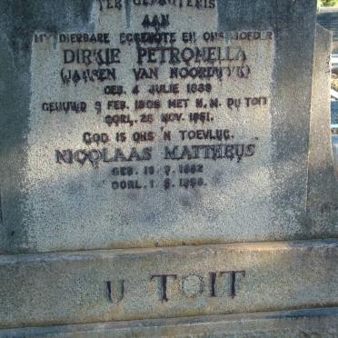 TOIT Nicolaas Mattheus, du 1882-19?? &amp; Dirkie Petronella JANSEN VAN NOORDWYK 1889-1951