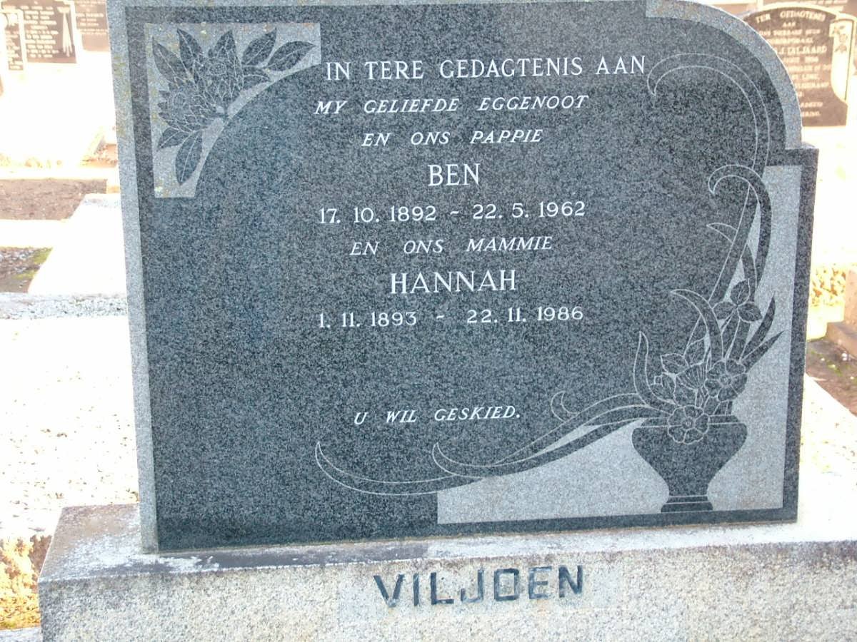 VILJOEN Ben 1892-1962 &amp; Hannah 1893-1986