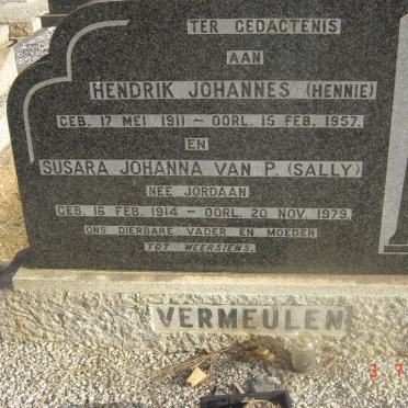 VERMEULEN Hendrik Johannes 1911-1957  &amp;  Susara Johanna van P. JORDAAN 1914-1979