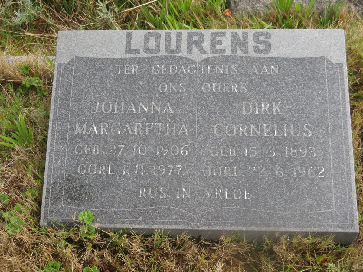 LOURENS Dirk Cornelius 1893-1962 &amp; Johanna Margaretha 1906-1977