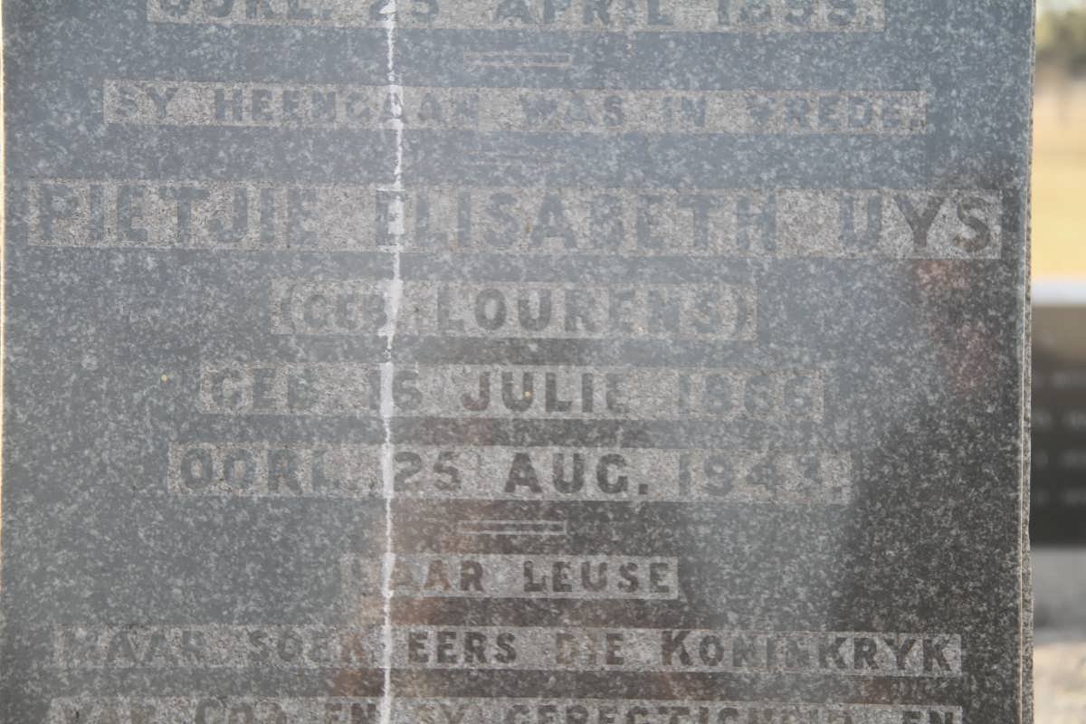UYS Pietjie Elisabeth  nee LOURENS 1866-1943