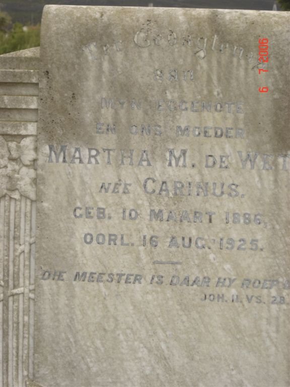 WET Martha M., de nee CARINUS 1886-1925