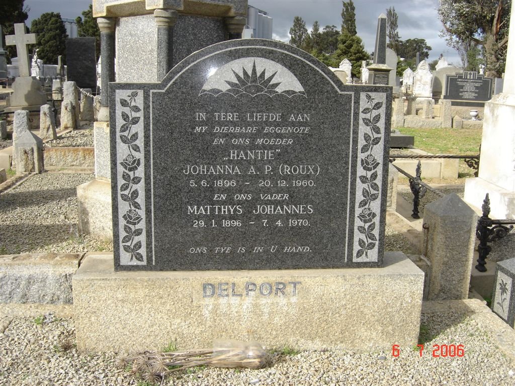 DELPORT Matthys Johannes 1896-1970 &amp; Johanna A.P. ROUX 1896-1970