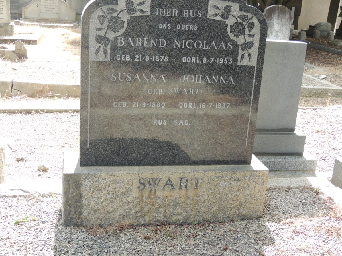 SWART Barend Nicolaas 1878-1953 &amp; Susanna Johanna SWART 1880-1937