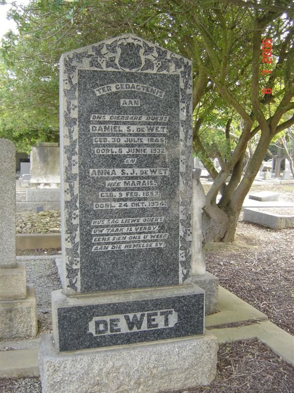 WET Daniel S., de &amp;  Anna S.J. MARAIS 1857-1934