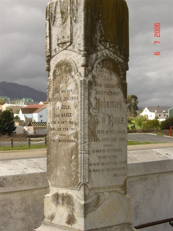 ROUX Johannes, le 1845-1914 &amp; Martha Johanna MAREE 1853-1929