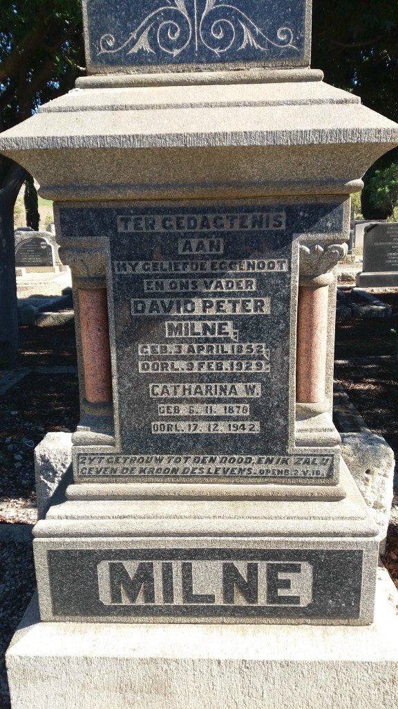 MILNE David Peter 1852-1929 &amp; Catharina W. 1876-1942
