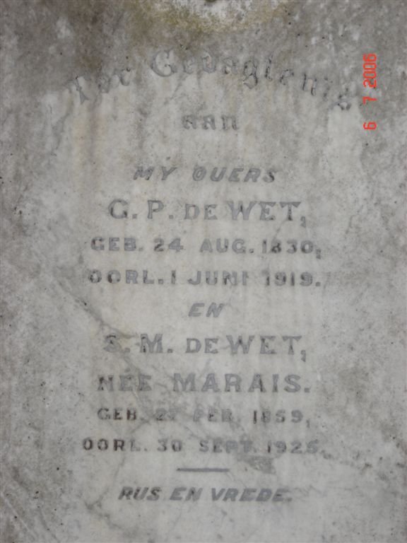 WET G.P., de &amp; S.M. MARAIS 1859-1925