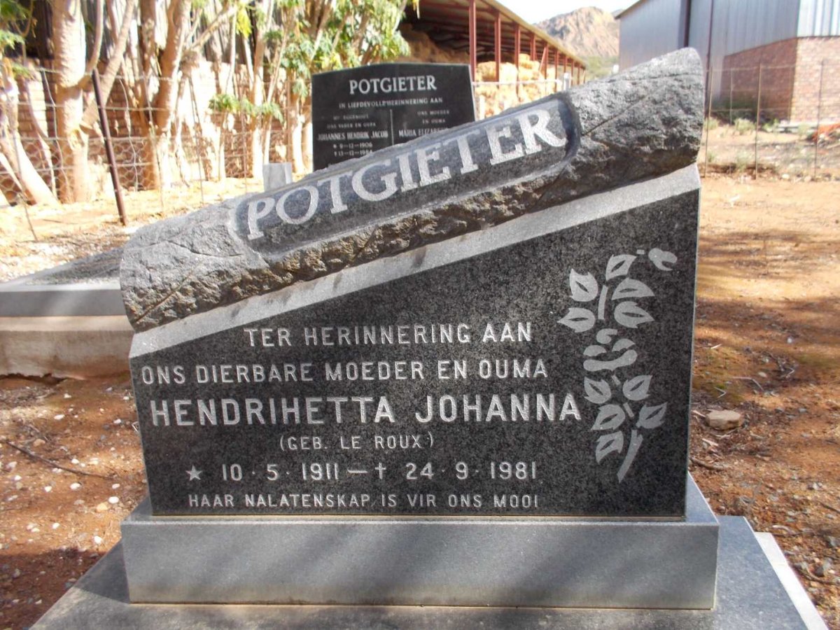 POTGIETER Hendrihetta Johanna nee LE ROUX 1911-1981