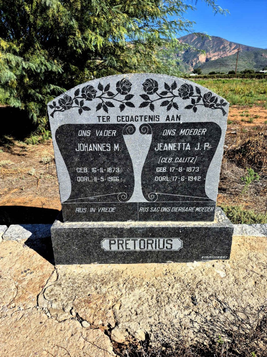 PRETORIUS Johannes M. 1873-1966 & Jeanetta J.P. CALITZ 1873-1942 
