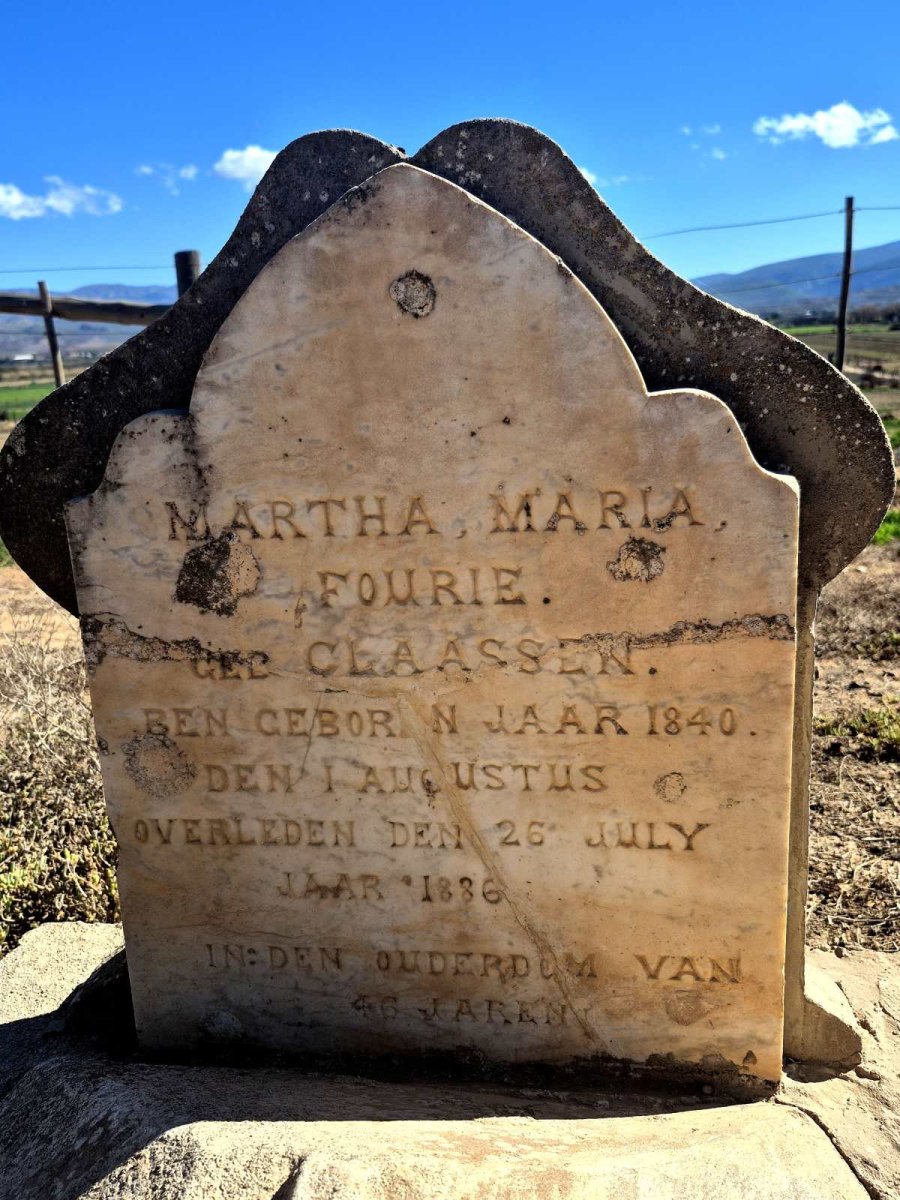 FOURIE Martha Maria nee CLAASSEN 1840-1886