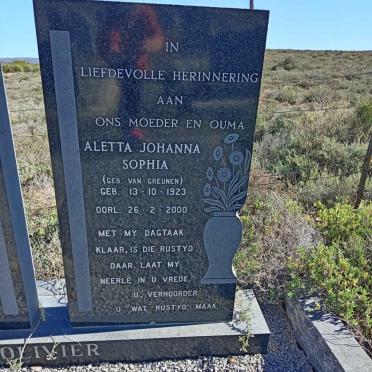 OLIVIER Aletta Johanna Sophia nee VAN GREUNEN 1923-2000