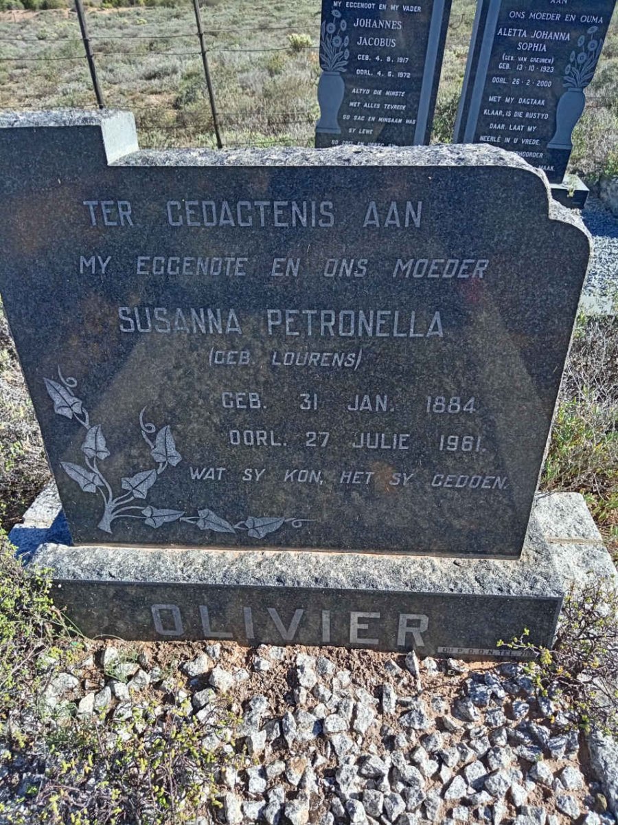 OLIVIER Susanna Petronella nee LOURENS 1884-1961