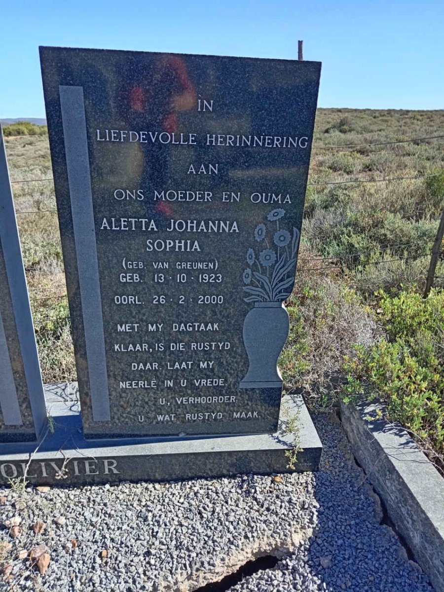 OLIVIER Aletta Johanna Sophia nee VAN GREUNEN 1923-2000