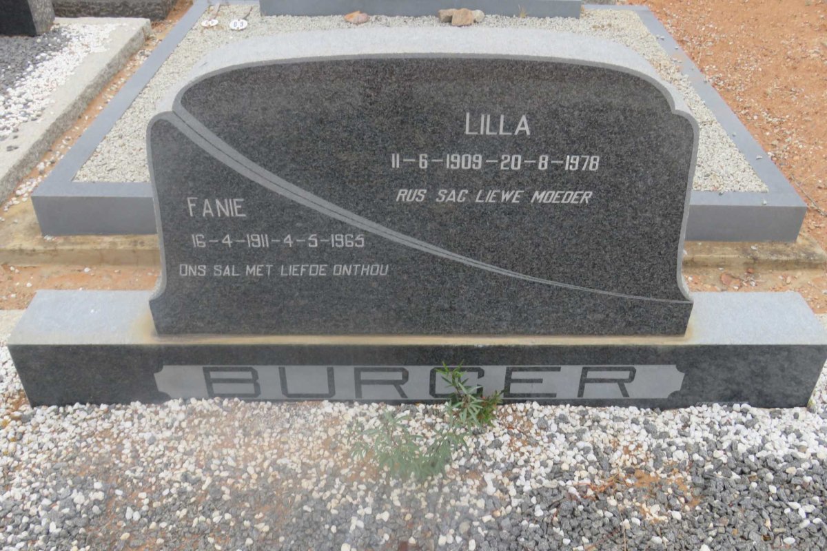 BURGER Fanie 1911-1965 &amp; Lilla 1909-1978
