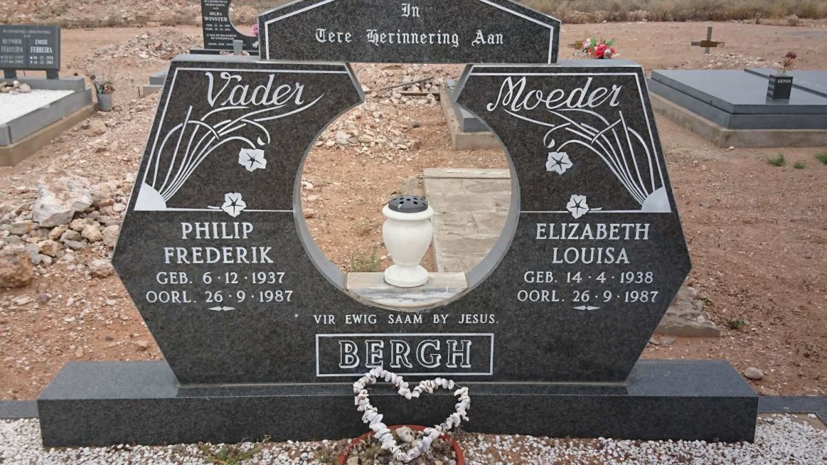 BERGH Philip Frederik 1937-1987 &amp; Elizabeth Louisa 1938-1987