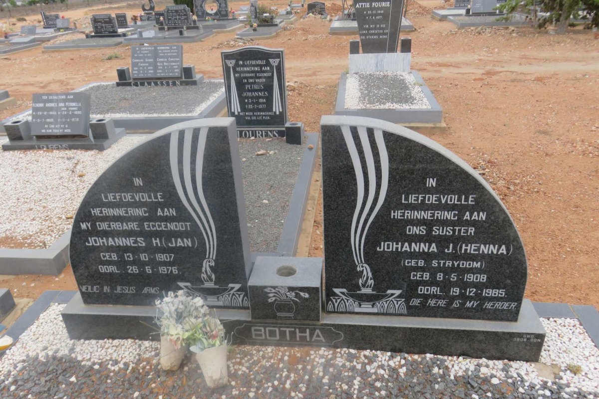 BOTHA Johannes H. 1907-1976 &amp; Johanna J. STRYDOM 1908-1985