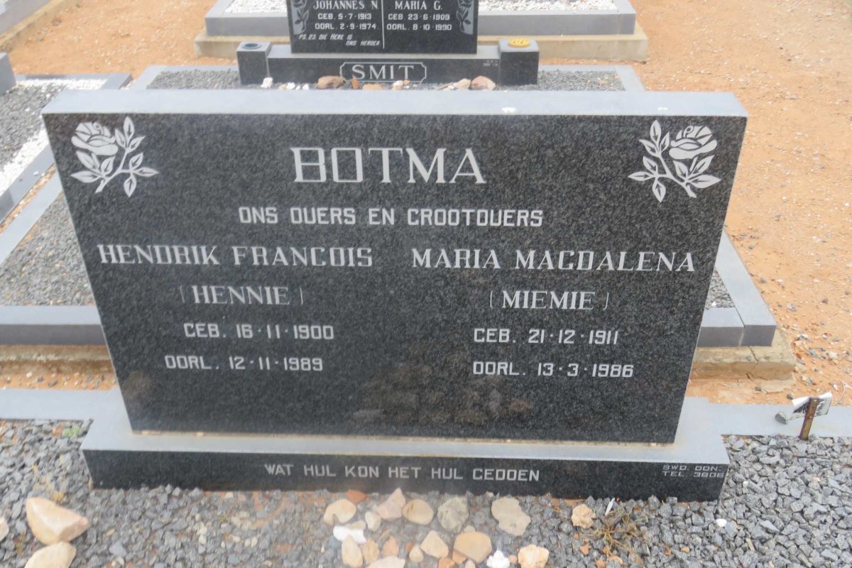 BOTMA Hendrik Francois 1900-1989 &amp; Maria Magdalena 1911-1986