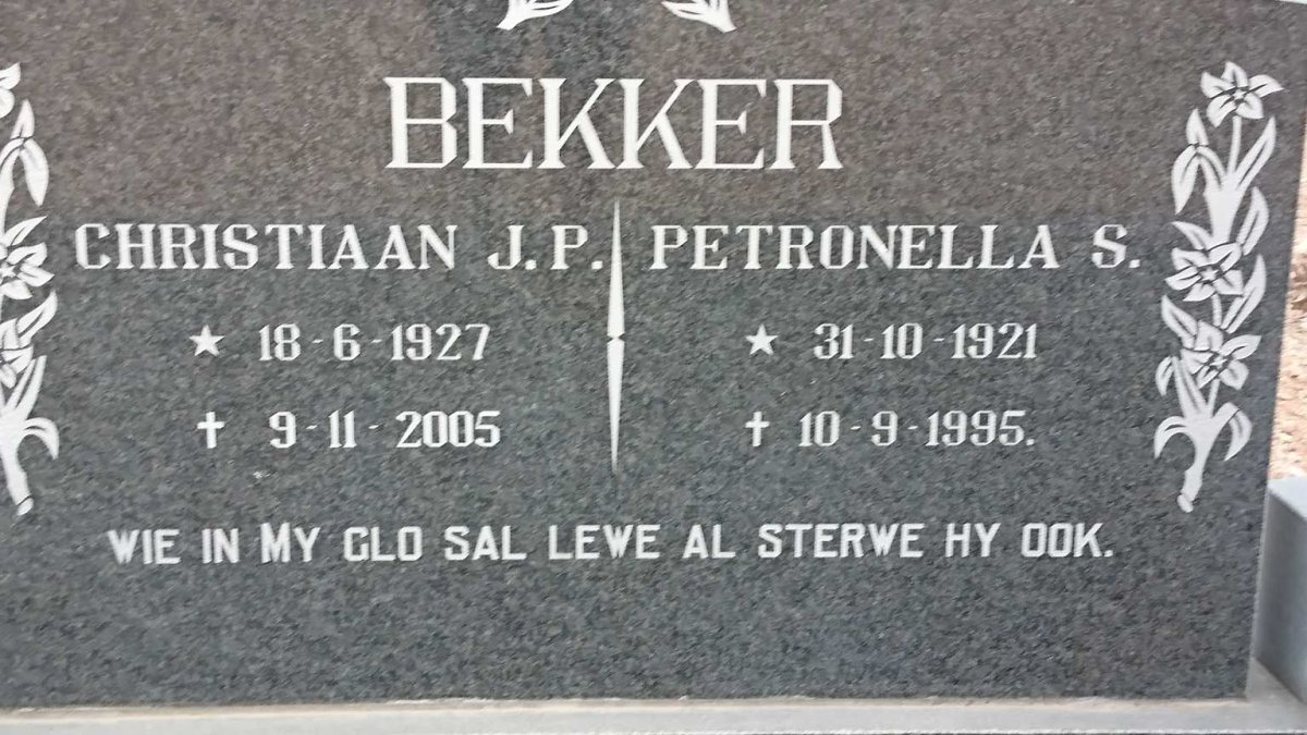 BEKKER Christiaan J.P. 1927-2005 &amp; Petronella S. 1921-1995