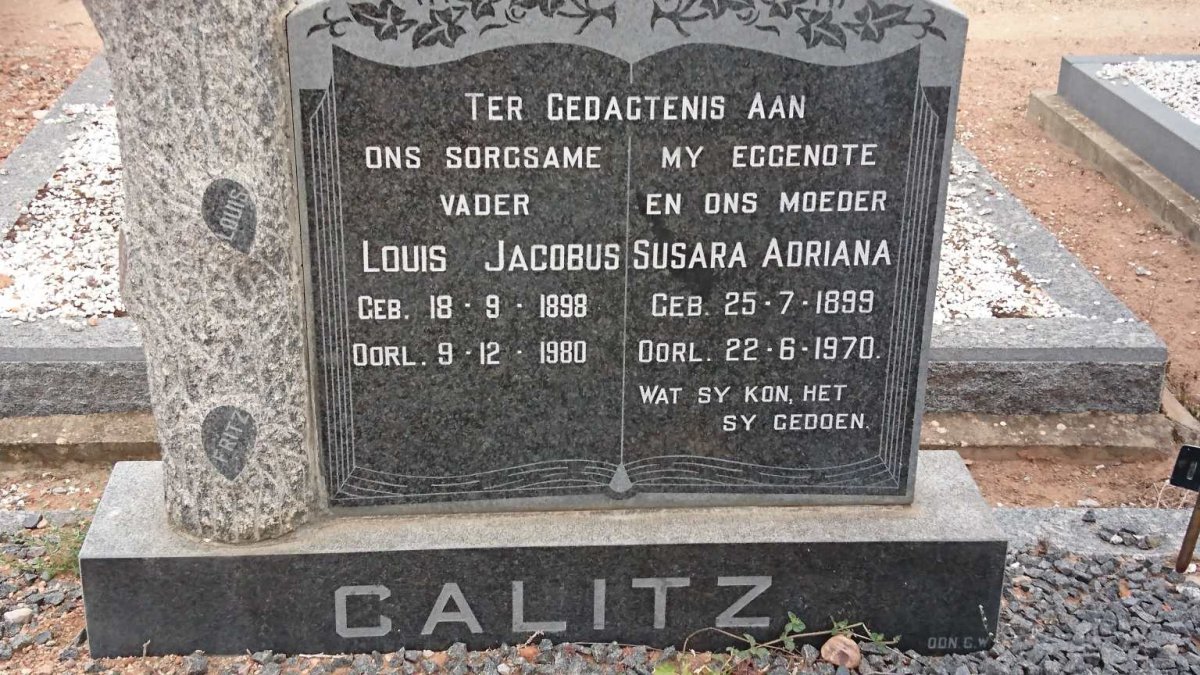 CALITZ Louis Jacobus 1898-1980 &amp; Susara Adriana 1899-1970