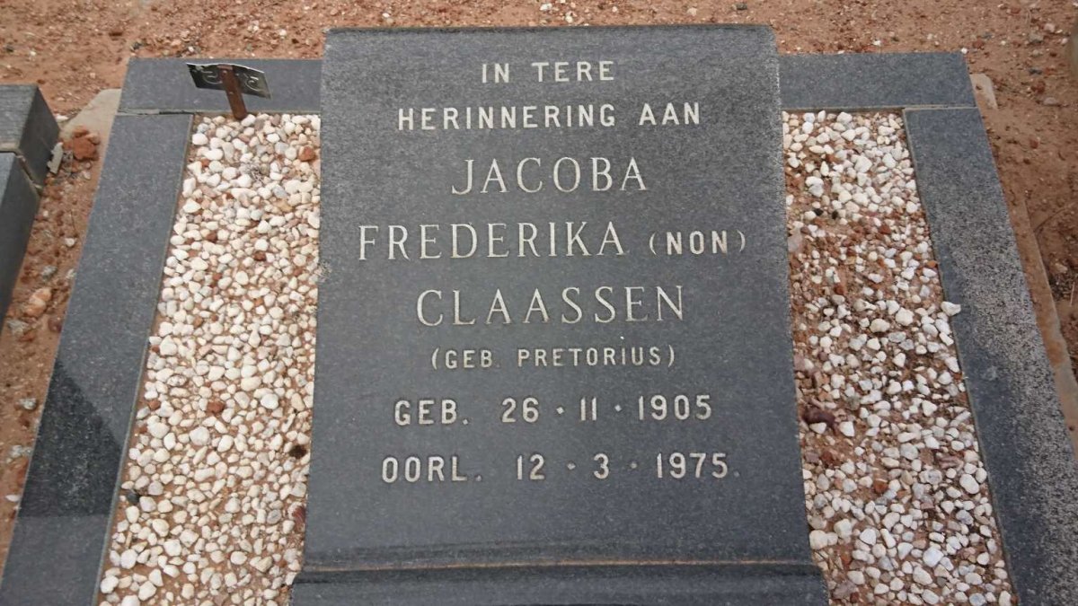 CLAASSEN Jacoba Frederika nee PRETORIUS 1905-1975