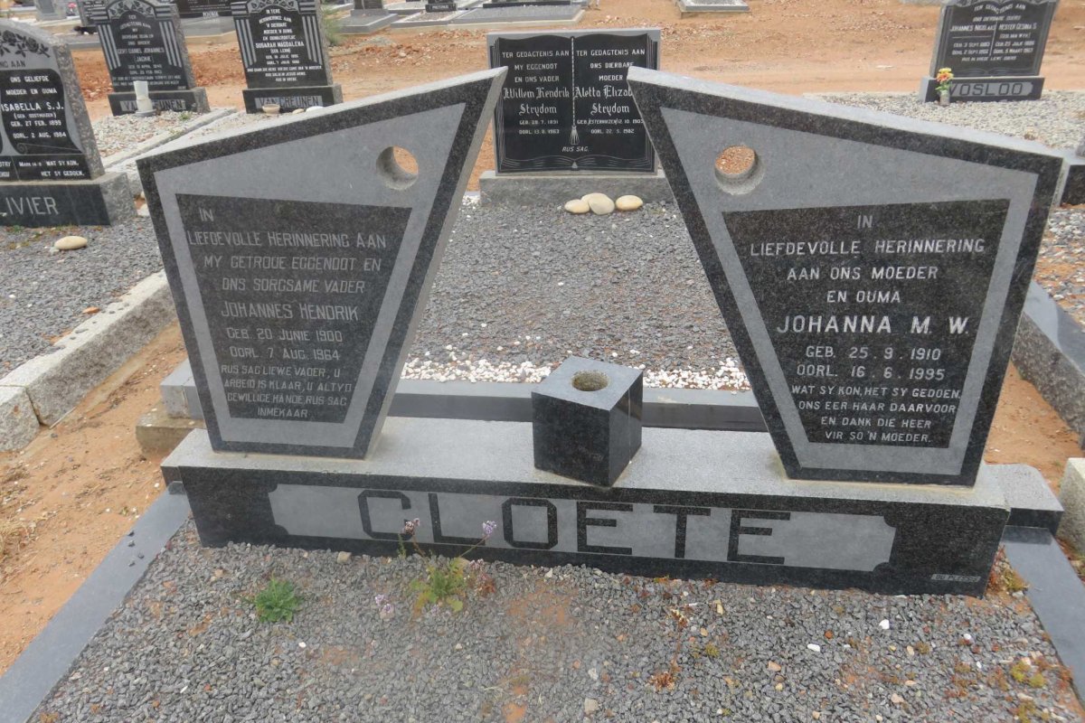 CLOETE Johannes Hendrik 1900-1964 &amp; Johanna M.W. 1910-1995