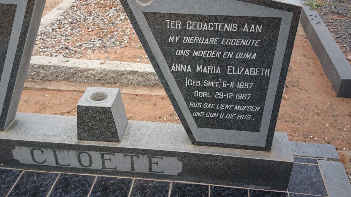 CLOETE Louis Jacobus C. 1895-1968 &amp; Anna Maria Elizabeth SMIT 1897-1967