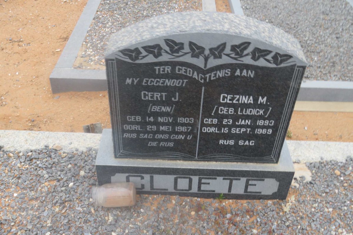 CLOETE Gert J. 1903-1967 &amp; Gezina M. LUDICK 1893-1969