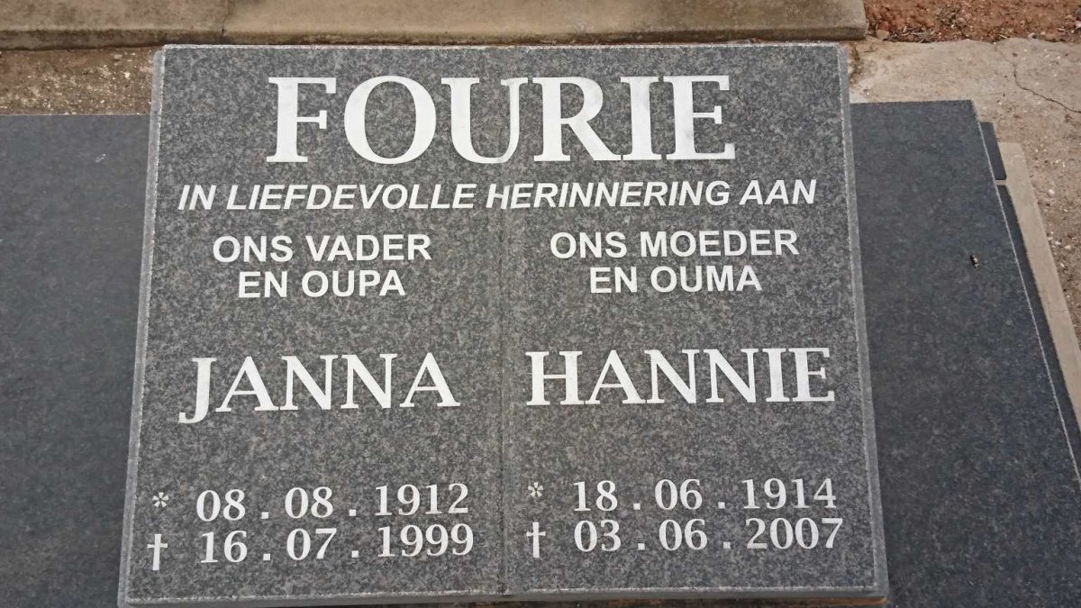 FOURIE Janna 1912-1999 &amp; Hannie 1914-2007