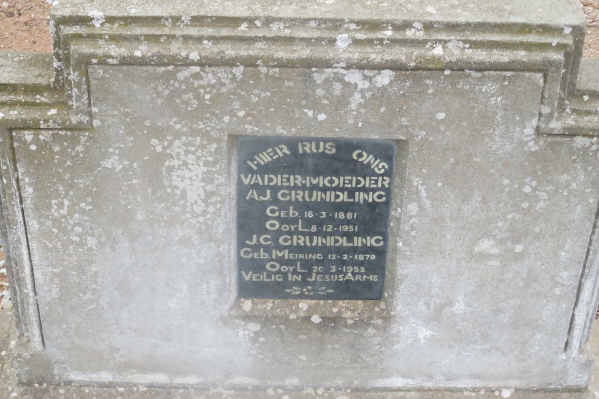 GRUNDLINGH A.J. 1881-1951 &amp; J.C. MEIRING 1879-1952