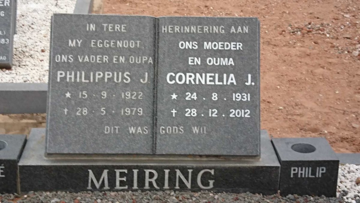 MEIRING Philippus J. 1922-1979 &amp; Cornelia J. 1931-2012
