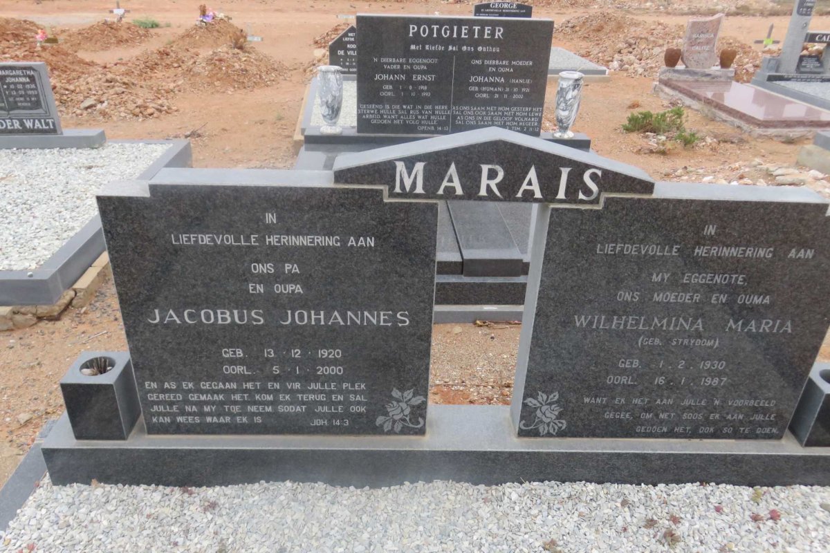 MARAIS Jacobus Johannes 1920-2000 &amp; Wilhelmina Maria STRYDOM 1930-1987