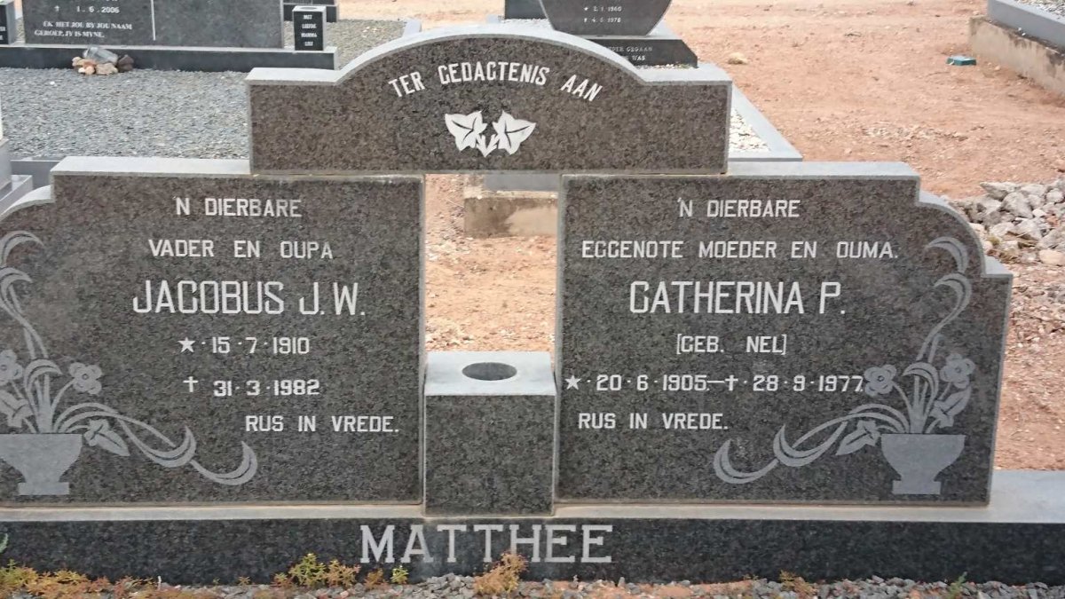 MATTHEE Jacobus J.W. 1910-1982 &amp; Catherina P. NEL 1905-1977
