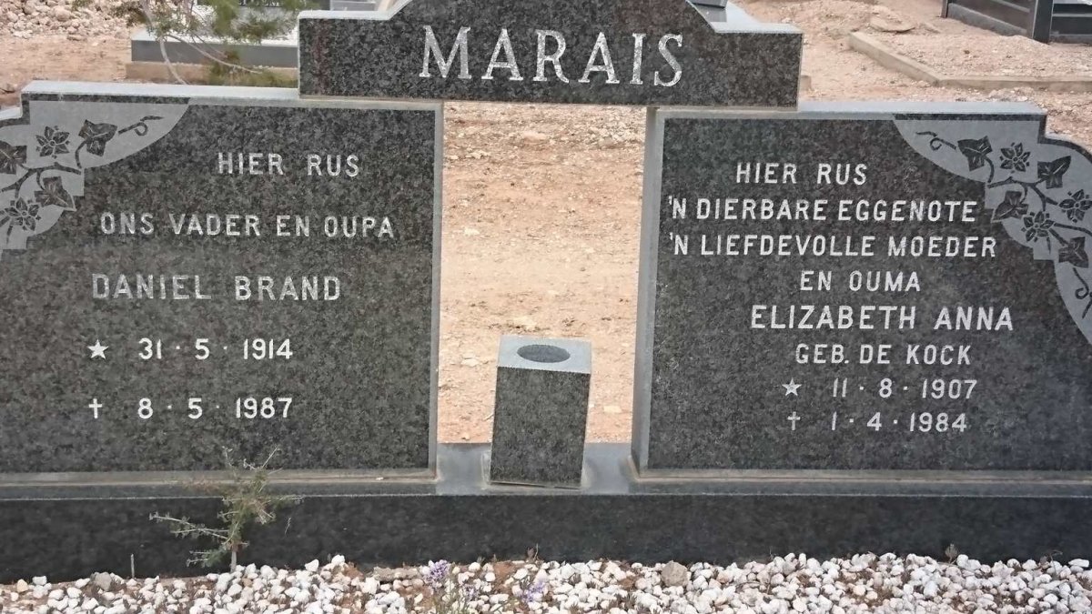 MARAIS Daniel Brand 1914-1987 &amp; Elizabeth Anna DE KOCK 1907-1984