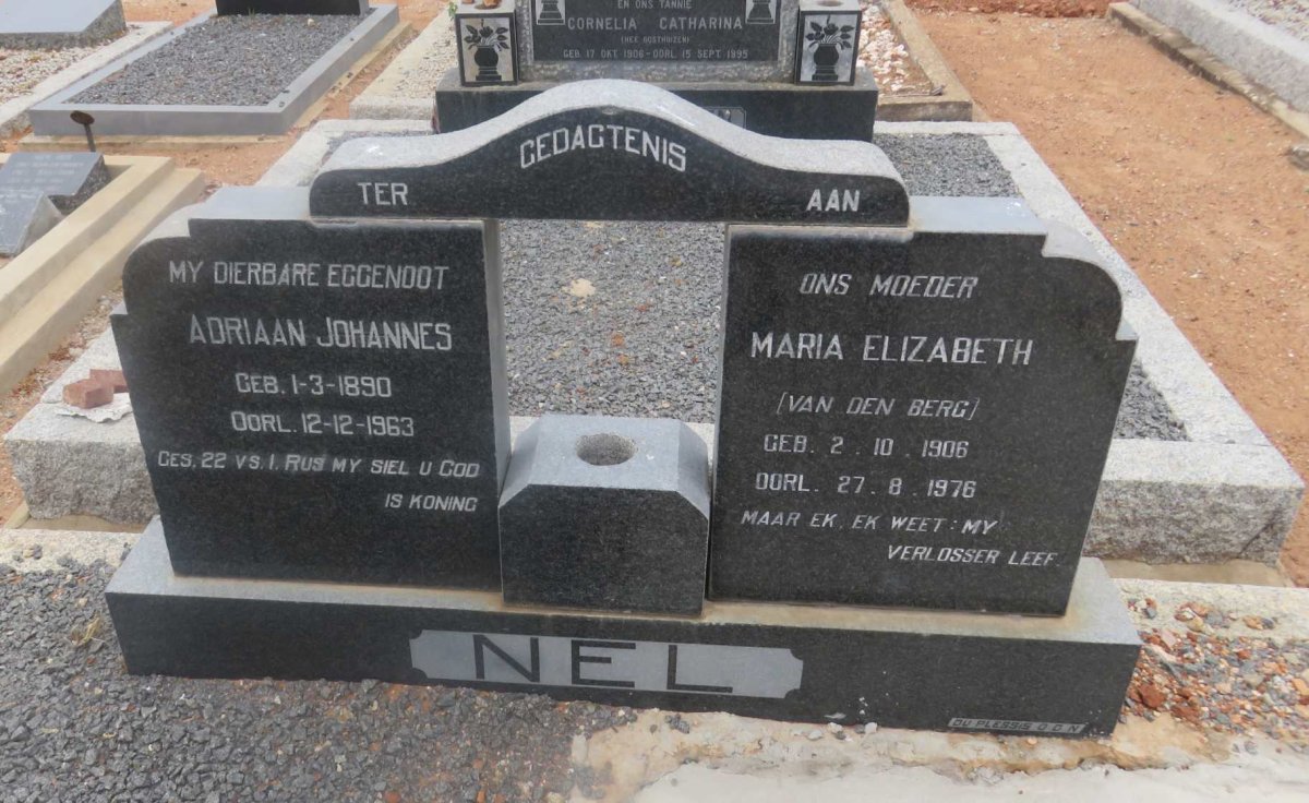 NEL Adriaan Johannes 1890-1963 &amp; Maria Elizabeth VAN DEN BERG 1906-1976