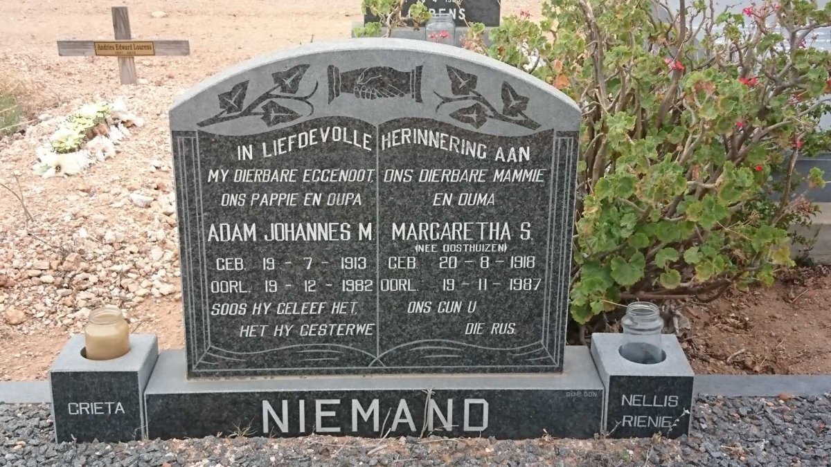 NIEMAND Adam Johannes M. 1913-1982 &amp; Margaretha S. OOSTHUIZEN 1918-1987