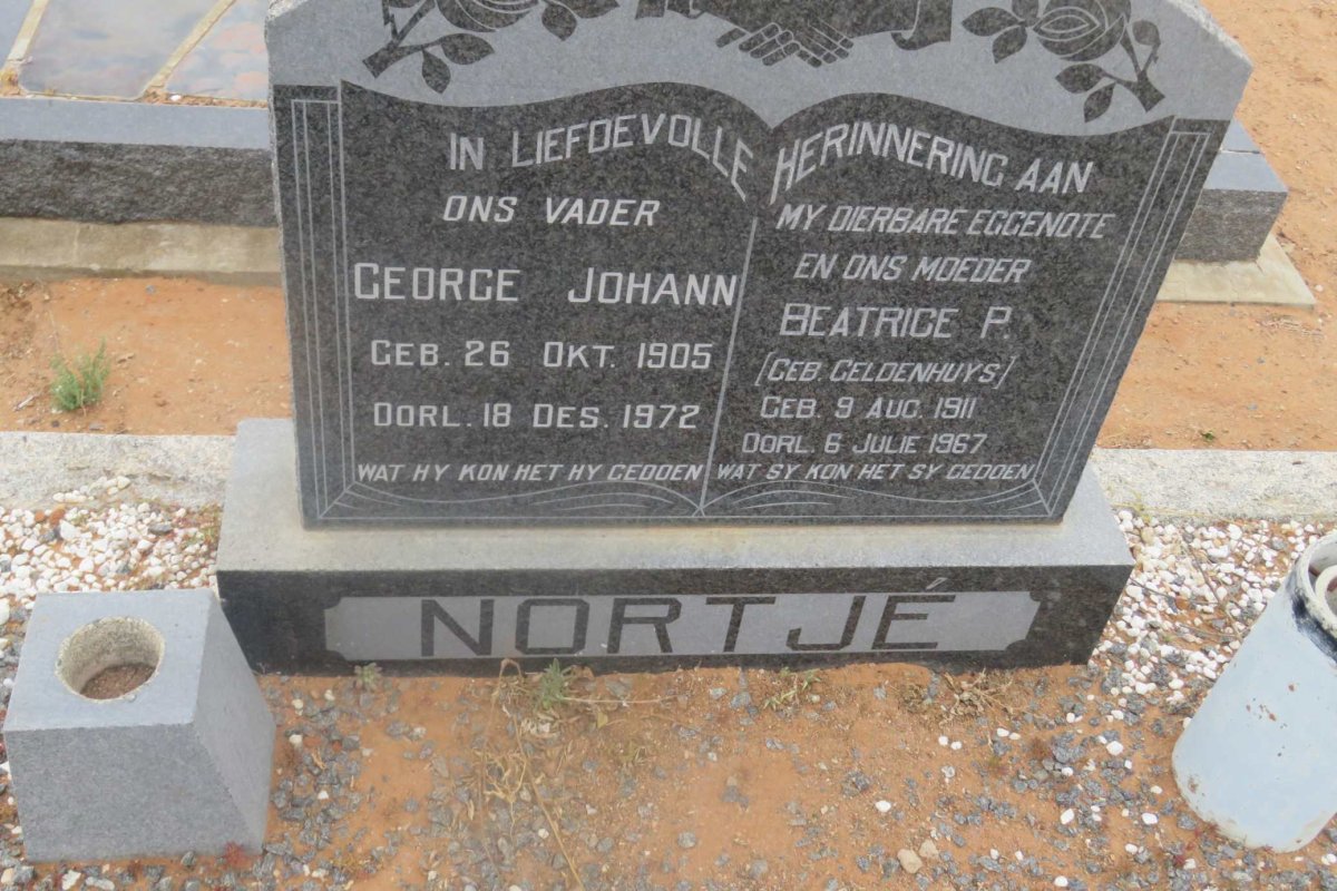 NORTJÉ George Johann 1905-1972 &amp; Beatrice P. GELDENHUYS 1911-1967