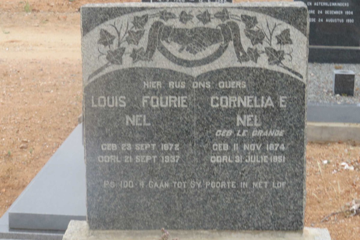 NEL Louis Fourie 1872-1937 &amp; Cornelia E. LE GRANGE 1874-1951