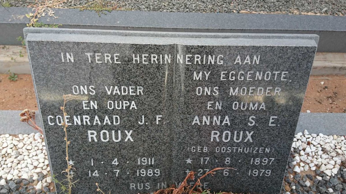 ROUX Coenraad J.F. 1911-1989 &amp; Anna S.E. OOSTHUIZEN 1897-1979