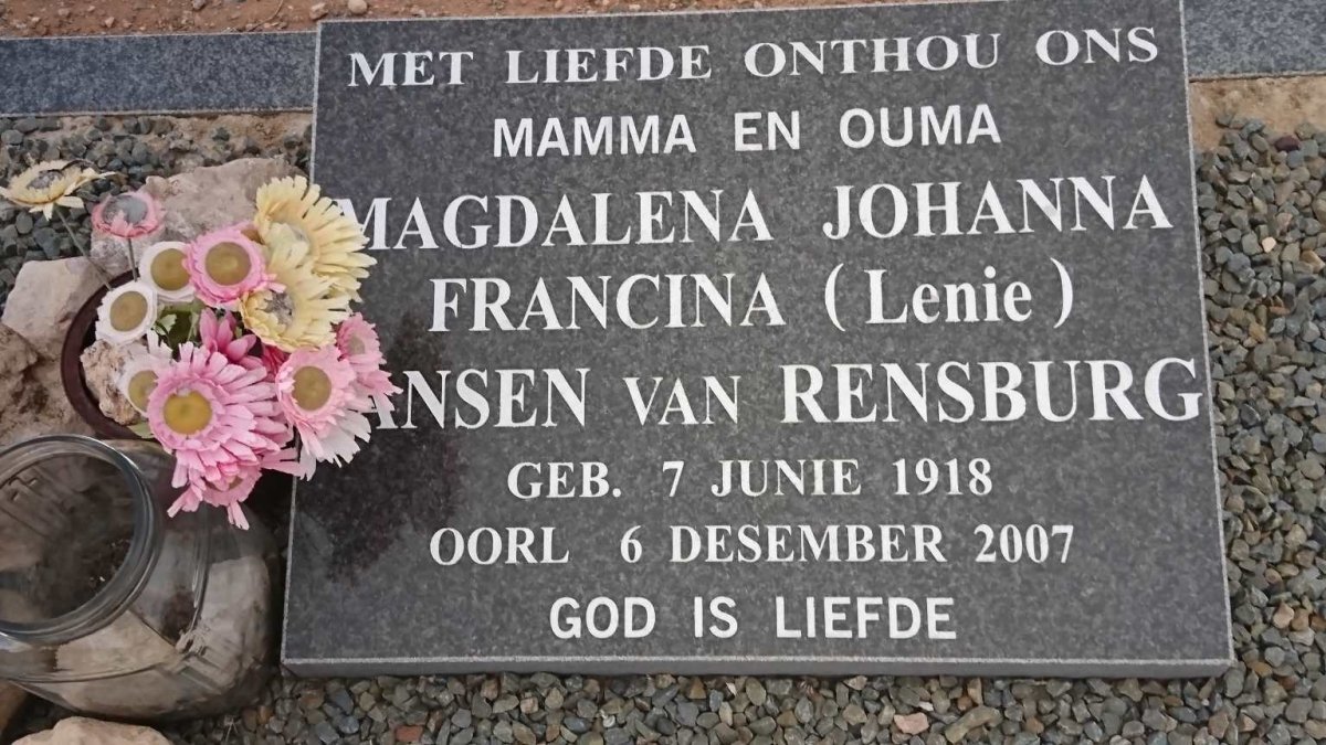 RENSBURG Magdalena Johanna Francina, Jansen van 1918-2007