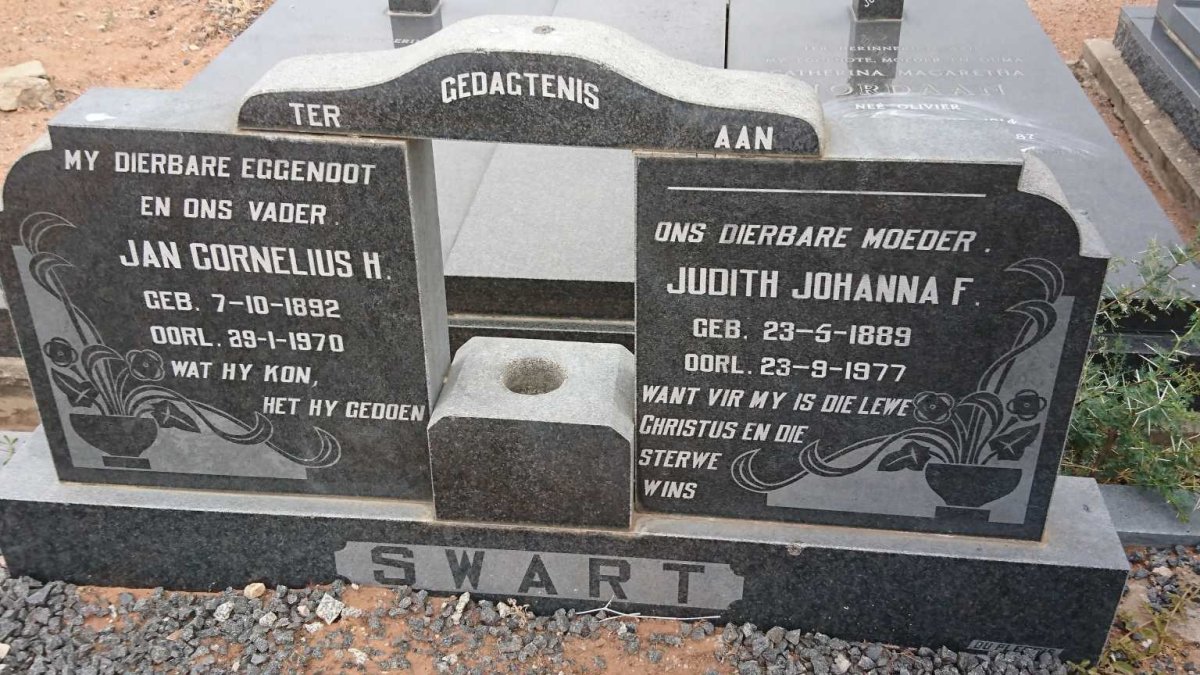 SWART Jan Cornelius H. 1892-1970 &amp; Judith Johanna F. 1889-1977