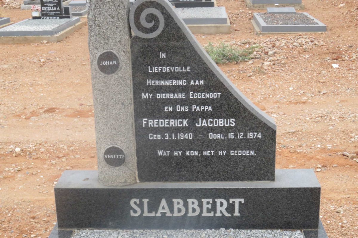 SLABBERT Frederick Jacobus 1940-1974 &amp; Jeanett NEL 1940-2012