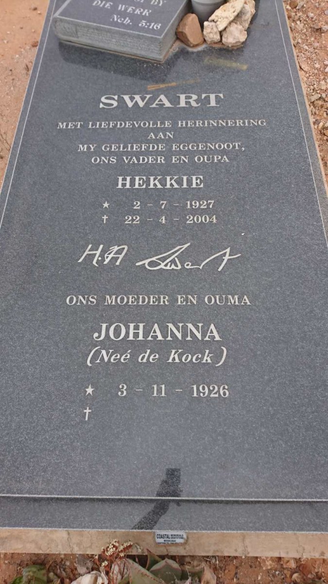 SWART Hekkie 1927-2004 &amp; Johanna DE KOCK 1926-