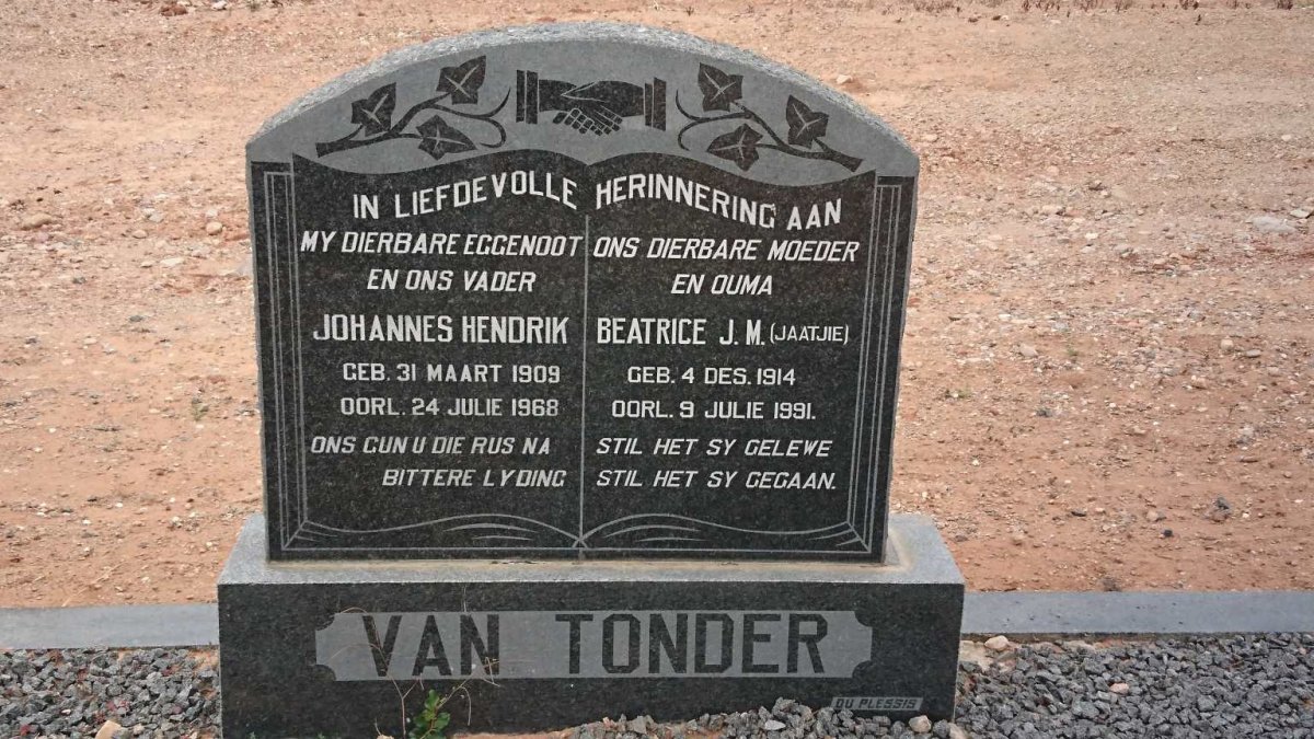 TONDER Johannes Hendrik, van 1909-1968 &amp; Beatrice J.M. JAATJIE 1914-1991