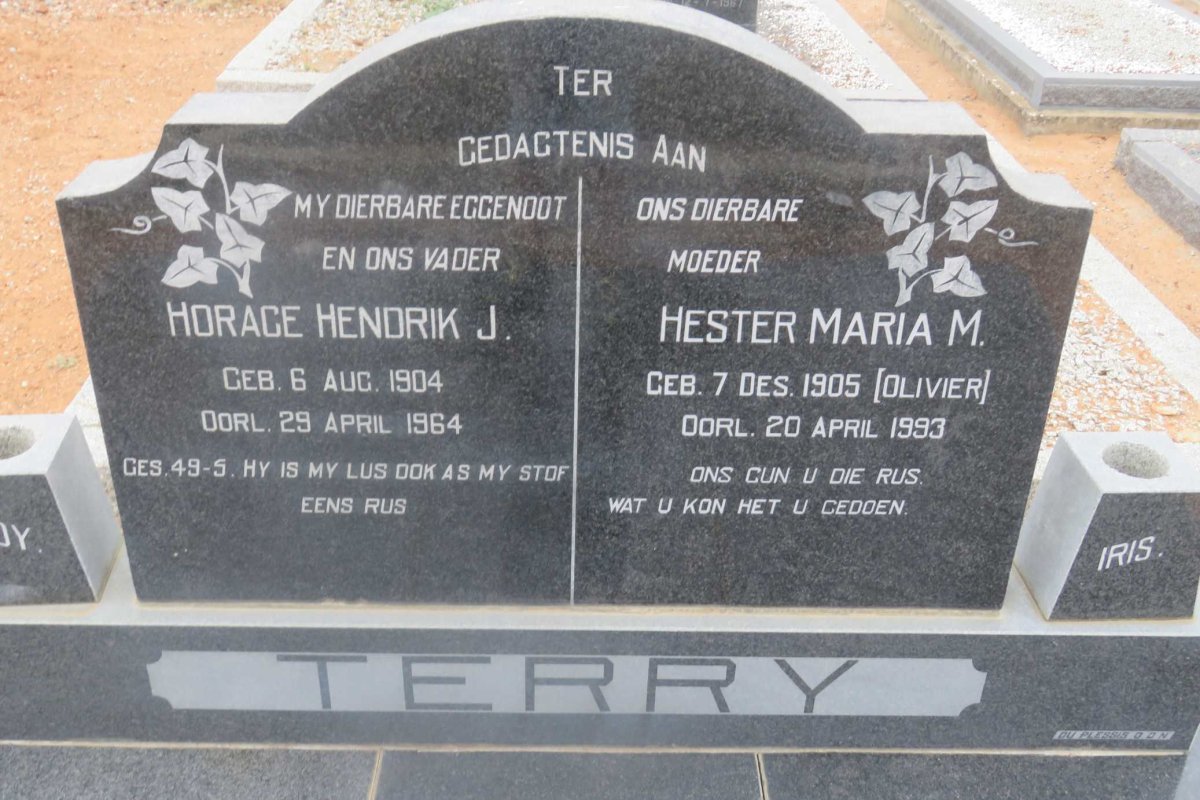 TERRY Horace Hendrik J. 1904-1964 &amp; Hester Maria M. OLIVIER 1905-1993