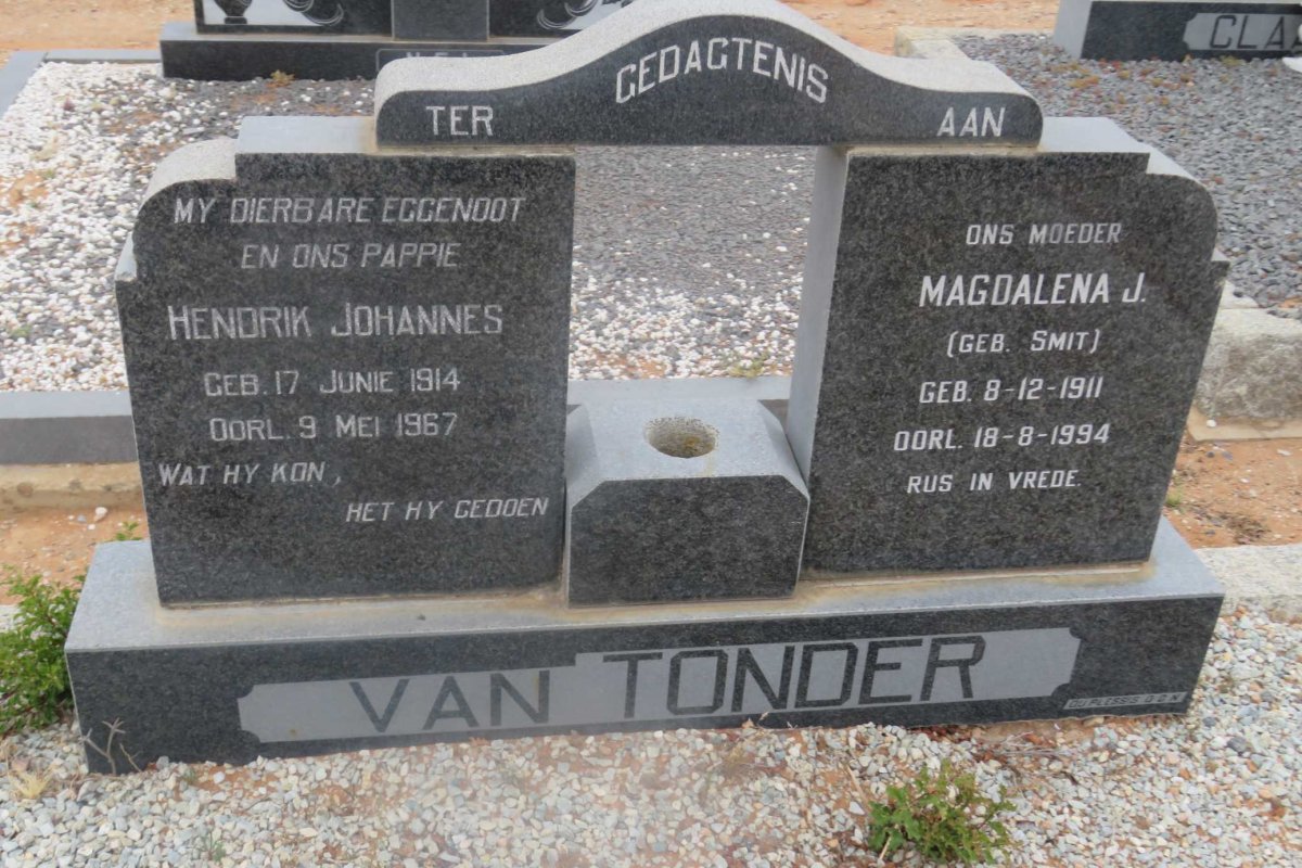 TONDER Hendrik Johannes, van 1914-1967 &amp; Magdalena J. SMIT 1911-1994