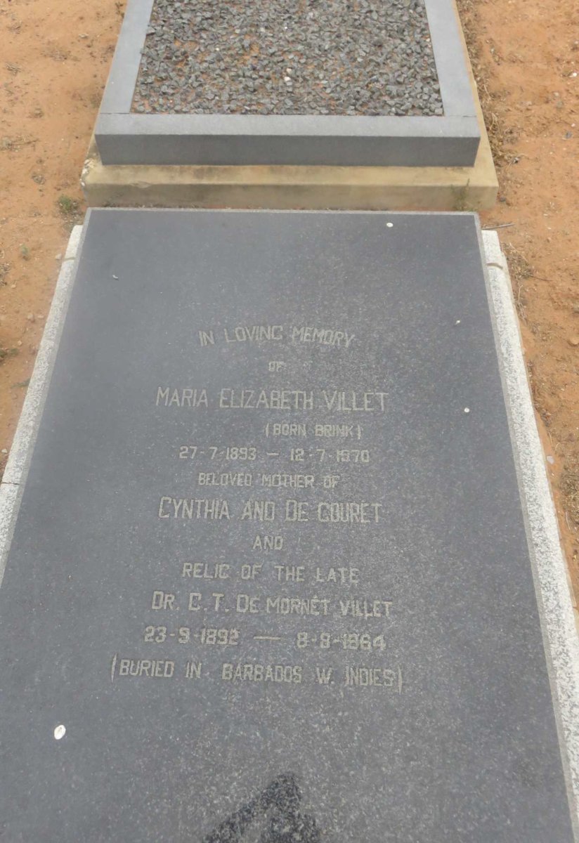 VILLET C.T. de Mornet 1892-1964 &amp; Maria Elizabeth BRINK 1893-1970