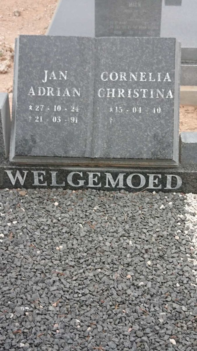 WELGEMOED Jan Adrian 1924-1991 &amp; Cornelia Christina 1940-
